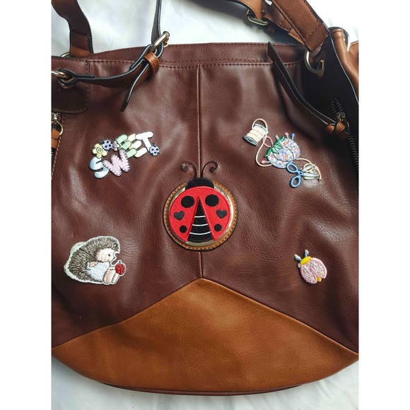 MICHAEL Michael Kors Shoulder Bag Brown Leather Lady Bug Patches Purse Casual - Picture 5 of 9